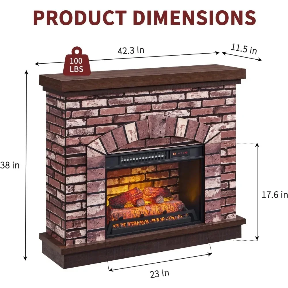 Chimenea eléctrica de granja con repisa, soporte para TV con chimenea de 42 pulgadas con calentador de chimenea eléctrico independiente de 23 pulgadas, 3D ajustable