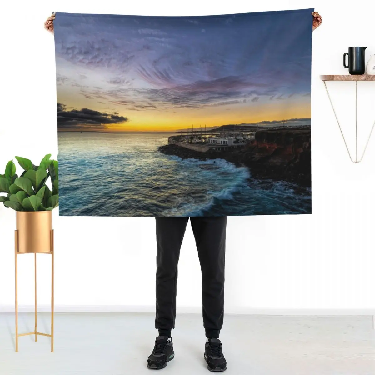 Sunset over Marina Rubicon, Playa Blanca Throw Blanket Summer Luxury Thicken Heavy Moving Soft Big bed plaid Blankets