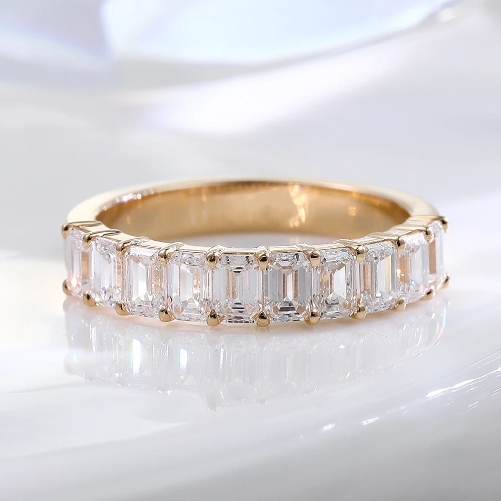 

Provence jewelry real 10K 14K gold wedding band emerald cut lab diamond 1/3 eternity band stackable classic engagement ring gift