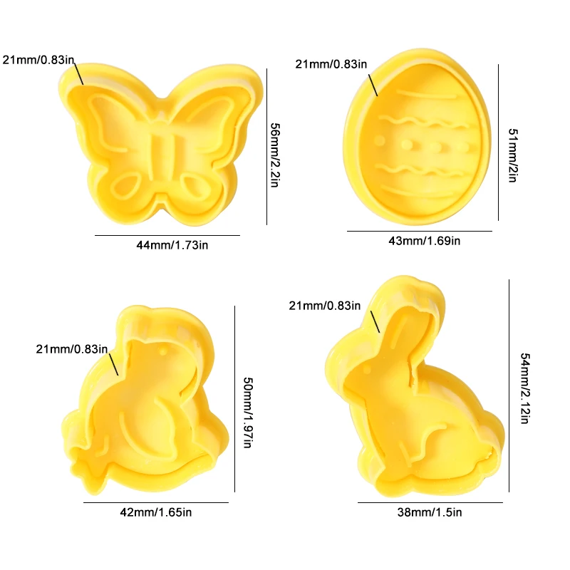 FAIS DU 4 Pcs/Set Easter Cookie Cutters 3D Press Rabbit Chick Biscuit Mold Press Stamp Embosser Fondant Pastry Baking Tools