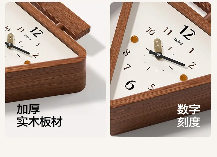 Zml solid wood double-sided triangle wall clock - new creative corner wall clock for living room - minimalist silent timepiece
