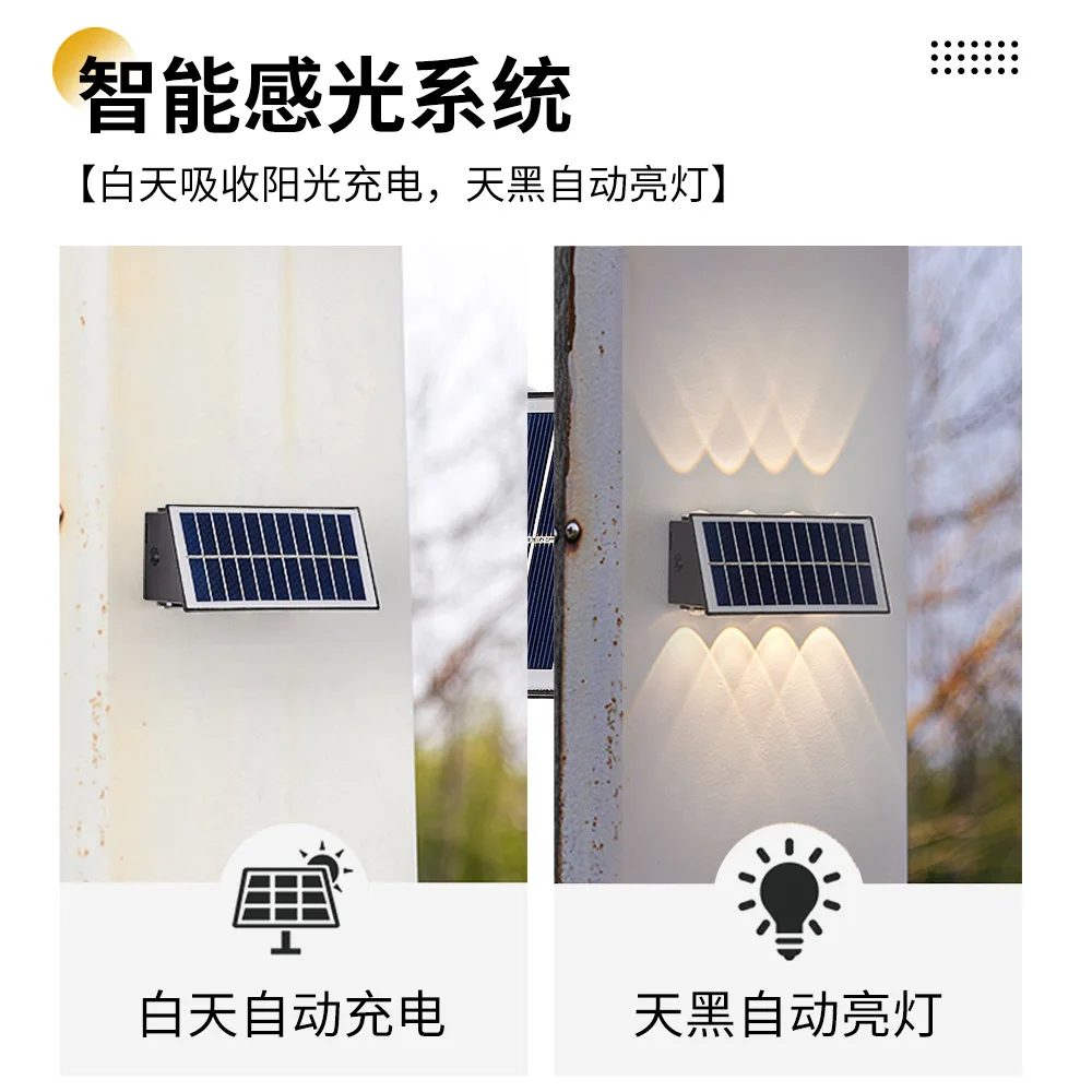 مصباح جداري يعمل بالطاقة الشمسية مقاوم للماء في الهواء الطلق لأعلى ولأسفل، مصباح جداري منزلي مضيء ملون RGB، مصباح جداري للحديقة عبر الحدود #2