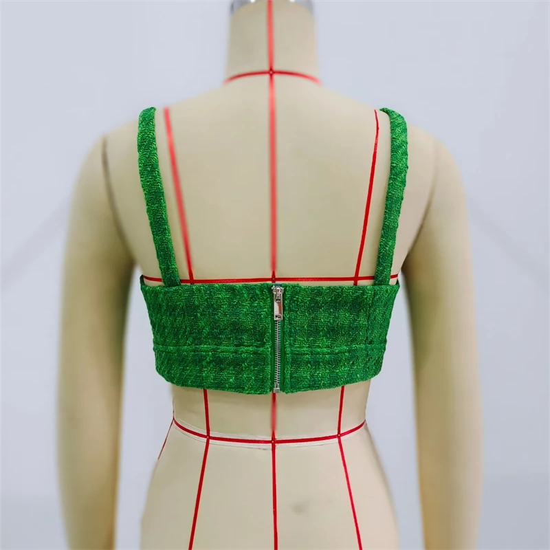 KEYANKETIAN 2025 Summer New Women's Tweed Texture Halter Top Vest Holiday wind Hollow out  Design Back Zipper Crop Top Corset