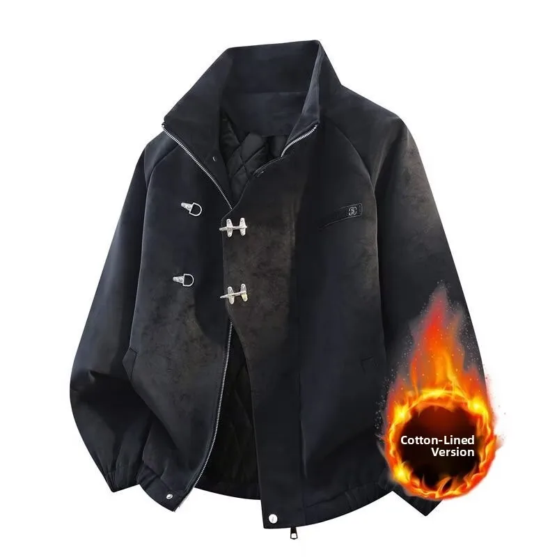 

Мужская куртка в стиле ретро из кожи, осенне-зимняя, на хлопковой подкладке, свободного кроя, повседневная, универсальная, в корейском стиле