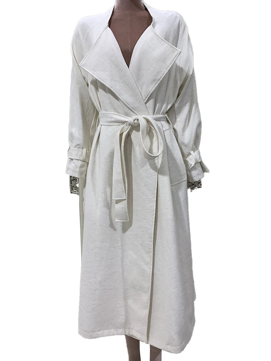 

Spring Autumn Long Soft Thin Lightweight Linen Trench Coat for Women Sashes Elegant Luxury Designer High Quality Clothes 2025