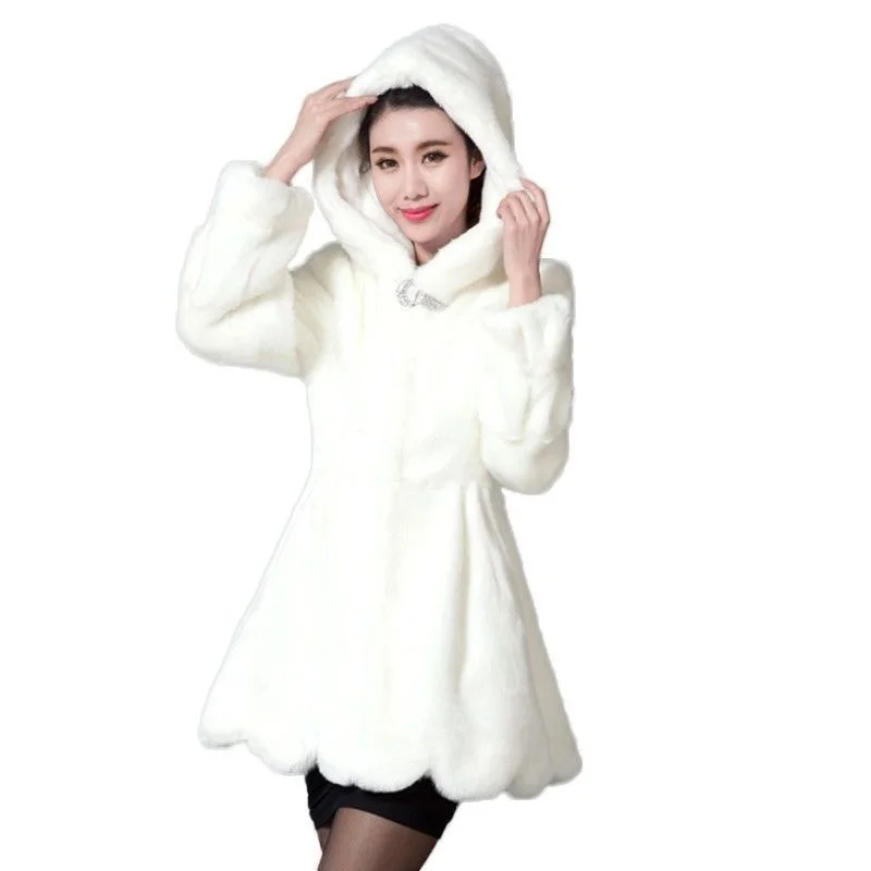 Large Size 12XL Fur Overcoat Women Fur Coat 2022 Autumn Winter Female Faux Mink Overcoat Women\'s Mid-length Hooded Jacket