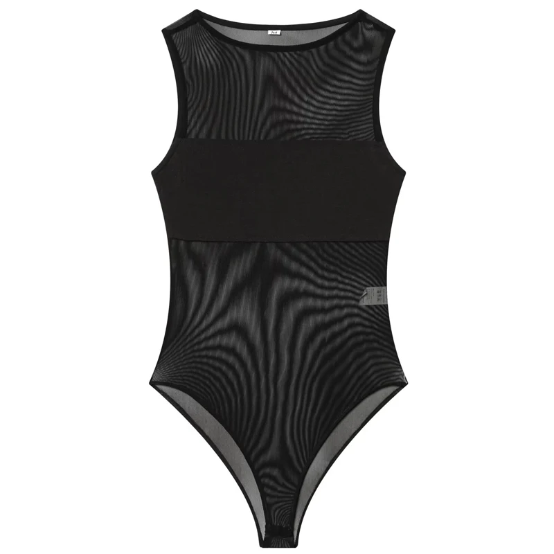 HXAO Sexy Mesh Bodysuit Woman Summer Sleeveless Corset Semi Transparent Bodysuit Lingerie Tulle Slimming Body Evening Top