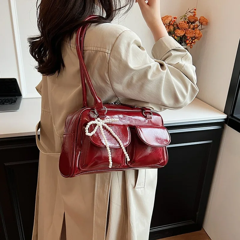 

Fashionable Underarm Bow Bag for Women 2024 Korean Edition New Simple Leisure Pillow Bag Trendy Versatile Shoulder Bag
