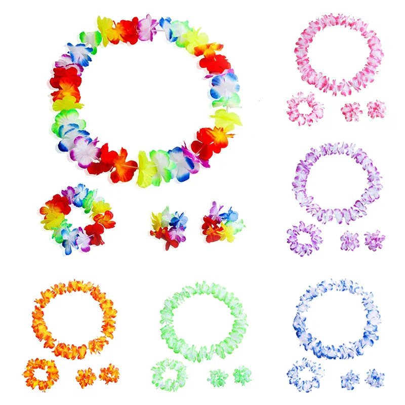 

Набор из 4 шт. гавайских искусственных цветочных кружевных ожерелий для летних пляжных свадеб, дней рождения, тропических вечеринок и декора.