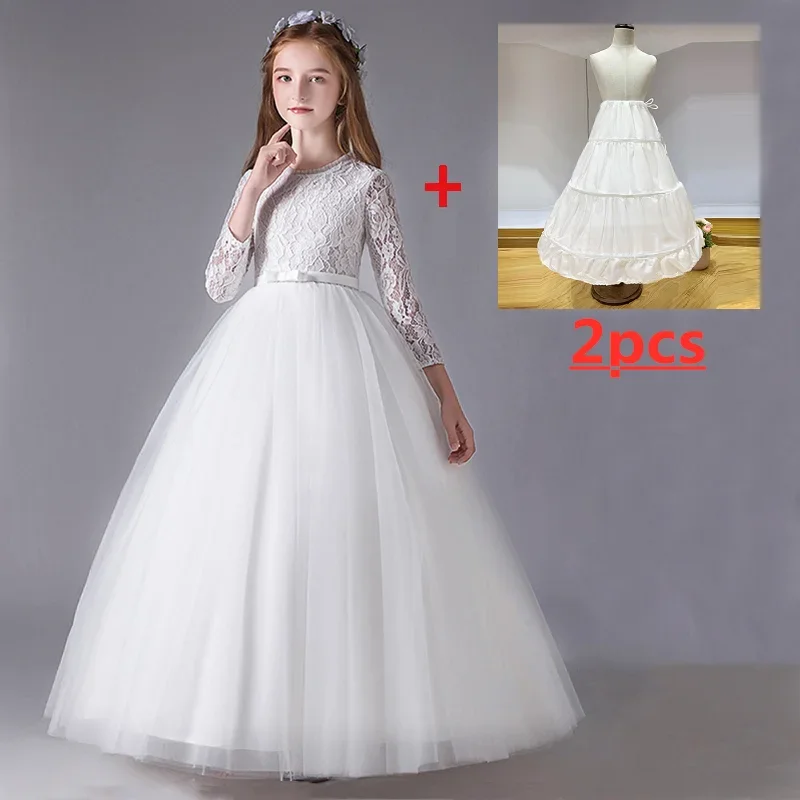 Elegante vestido branco sem costas para meninas, flor traseira oca, comunhão sagrada, vestido de banquete, casamento de alta qualidade, novo