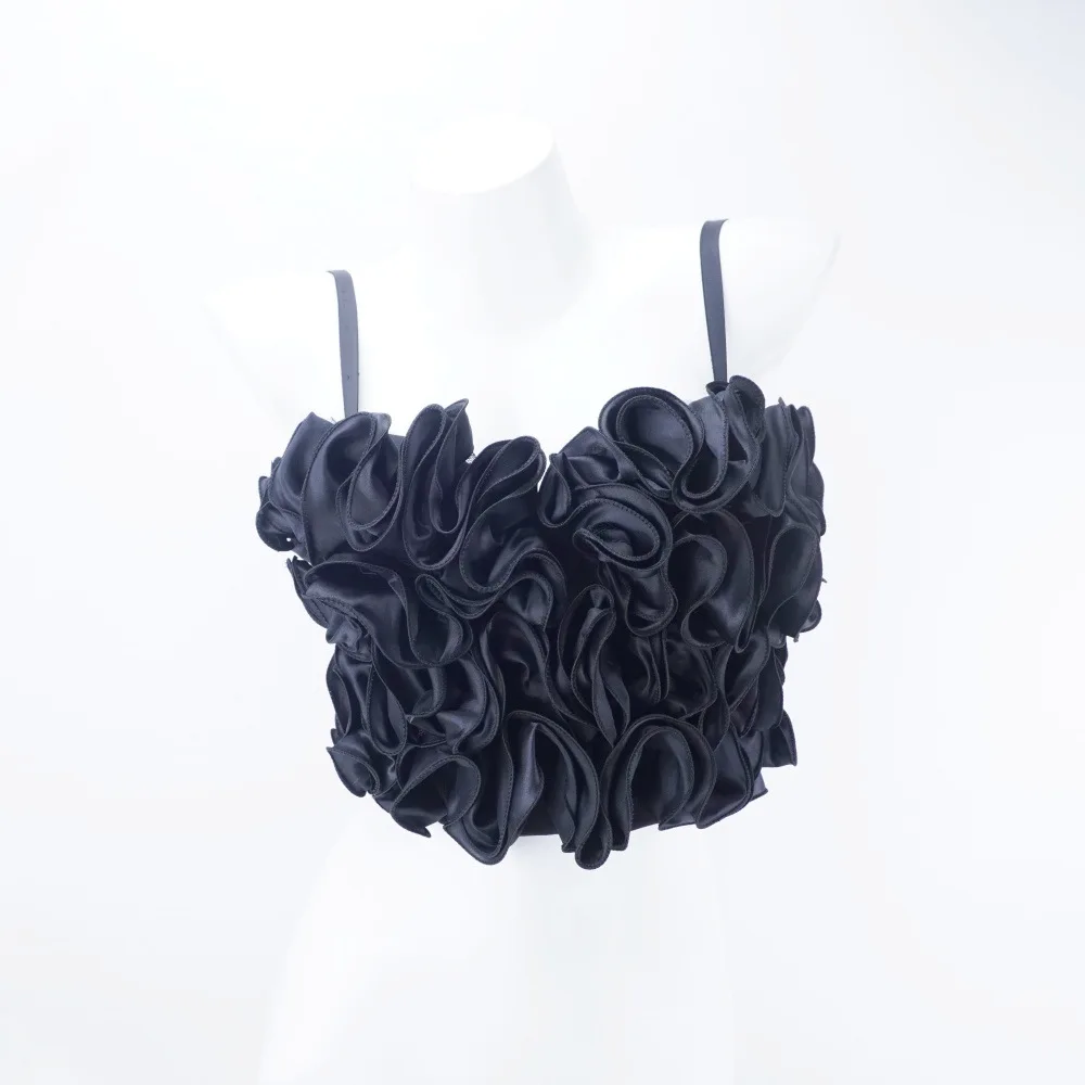 

Fashion Nightclub Sexy Sweet Cute Light Luxury Fishbone Bra Outer Wear Chest Pad Short Date Pleated All-Match Flowers Tube Top