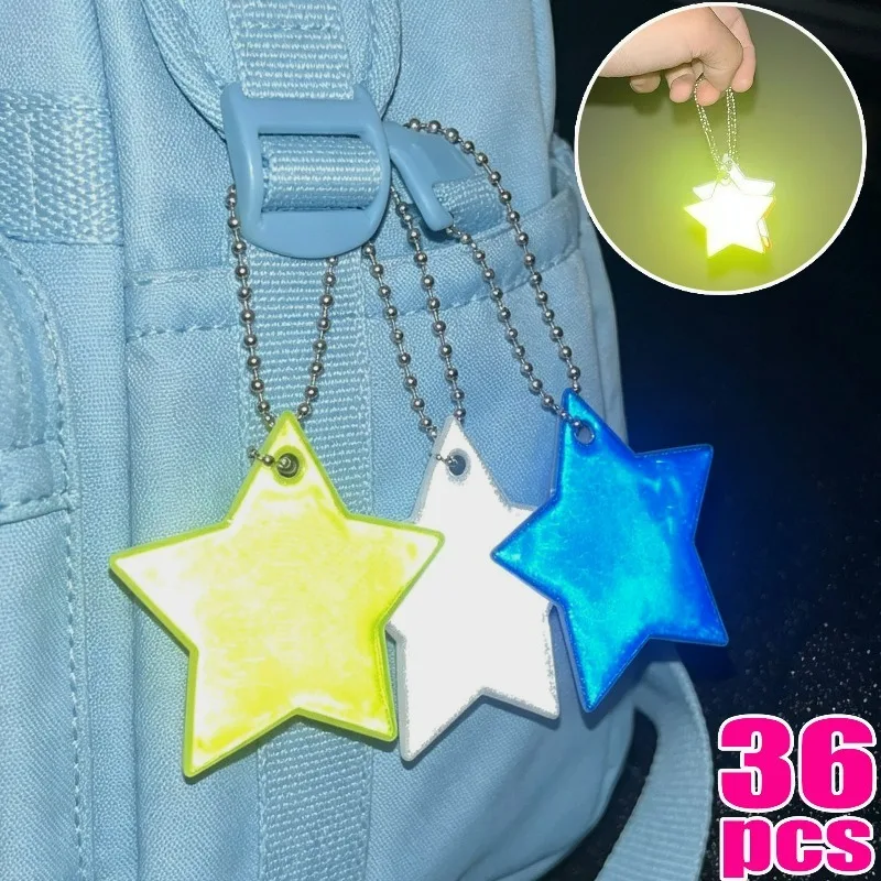 1/36Pcs Visible Safety Reflective Star Pendants Visible Safety Night Traffic Safety Reflector Colorful PVC Backpack Accessories