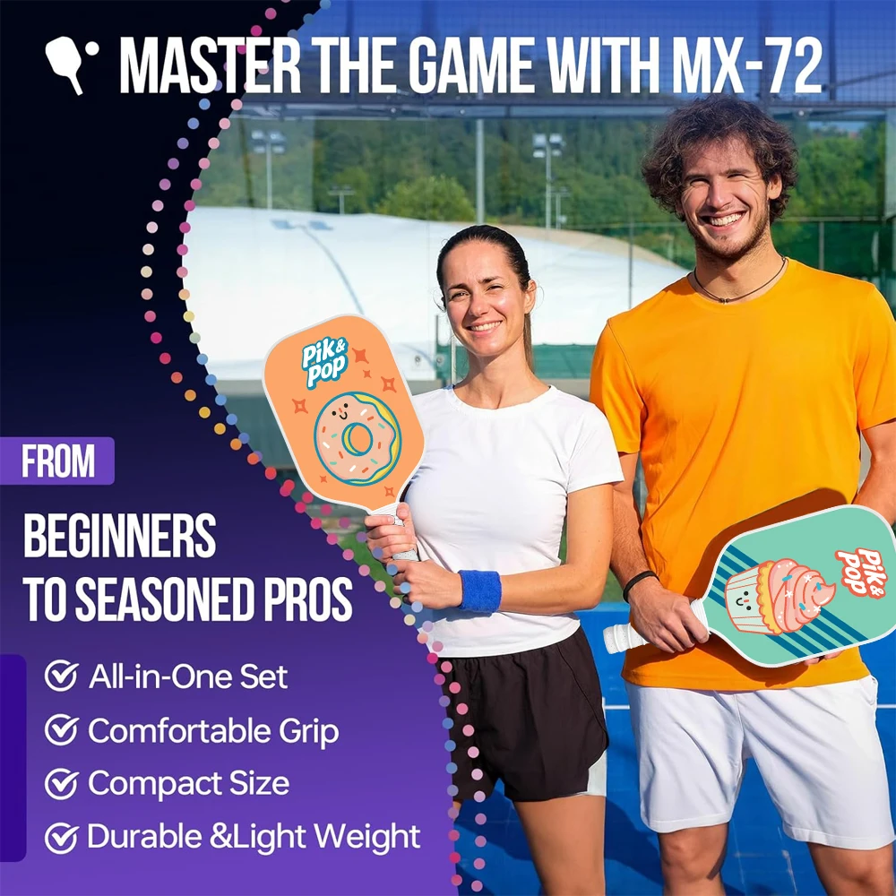 

Fiberglass Pickleball Paddles with Polypropylene Honeycomb Core Wide Body Set for Enhanced Control & Power, Includes 2 Rackets,