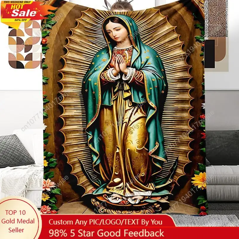 

Virgin Mary Blanket, Mission-and-Shaker Style Polyester Knitted Fabric Suitable for All Seasons Machine Washable Custom Blankets