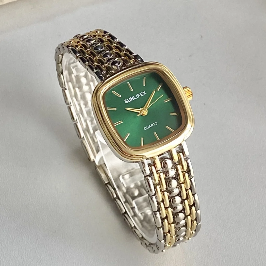 Sunlifex ساعة كوارتز بسيطة للنساء ساعات مربعة فستان سوار سلسلة ساعة يد للسيدات ساعة نسائية Relogio Feminino