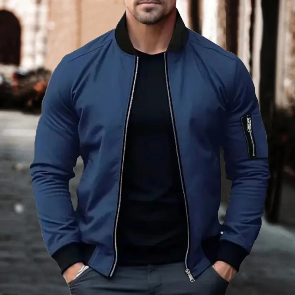 

Autumn New Jackets for Men Solid Color Bomber Jacket Coat Business Stand Collar Male Windbreaker Outwear Mens Zipper Streetwear