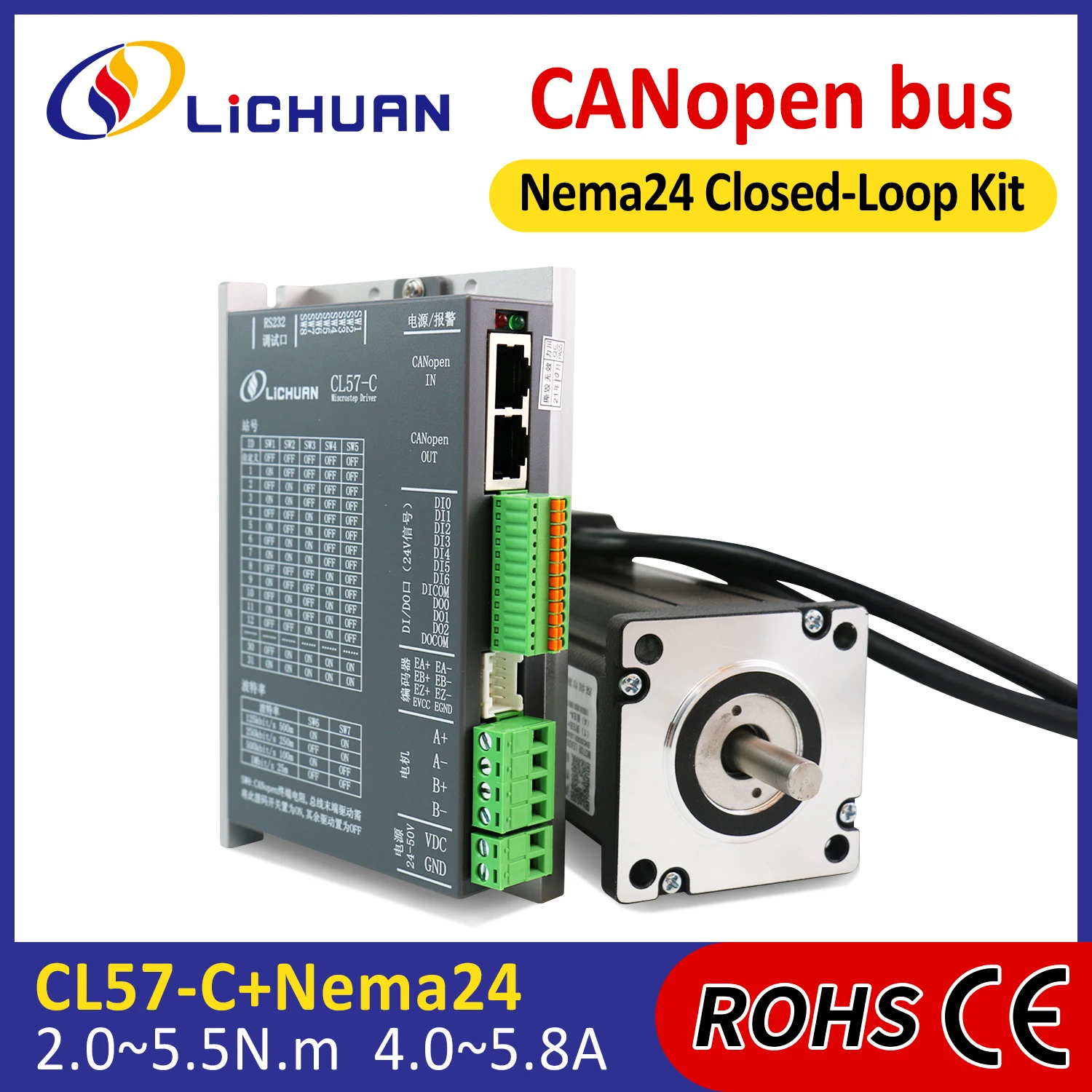 DC24~50V 4/4.5/5/5.8A 1000PPR 2 Phase Nema24 Stepper Motor Controller 2/2.3/2.8/4.5/4.8/5.5N.m Closed Loop Stepper Motor Drivers