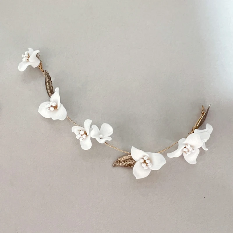 Einfache Keramik blume Braut haar Rebe Kamm mit Ohrringen Perlen Frauen Schmuck Hochzeit kurze Stirnband Zubehör