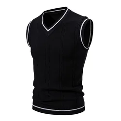 Herfst Winter Heren Gebreide Vesten V-Hals Mouwloze Slim Fit Gebreide Pullovers Heren Mode Smart Casual Trui Vest Man