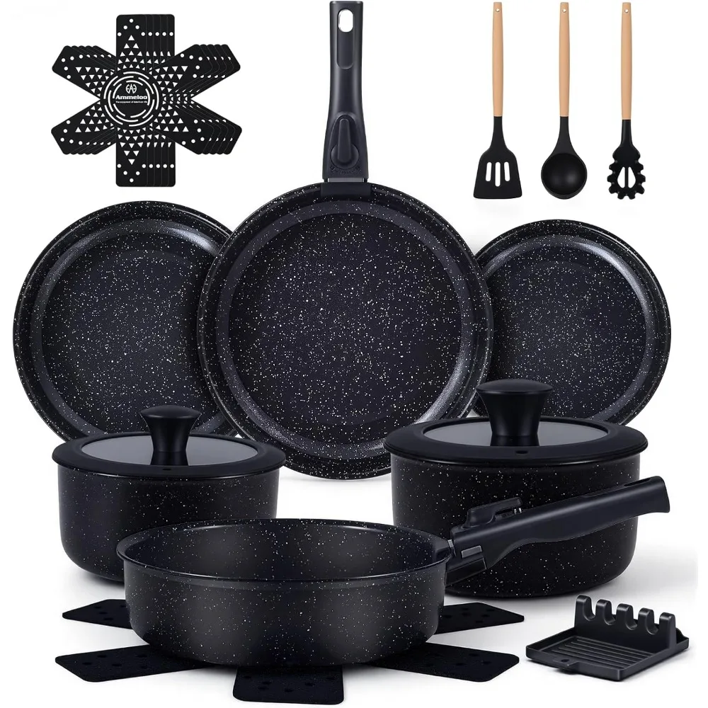 

21 Pcs Pots and Pans Set Non Stick, Ceramic Kitchen Cookware Set with Detachable Handle, Non Toxic Cooking Set for Kitchen, RV