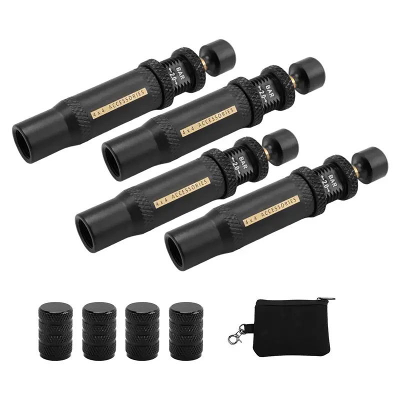 AS94-Adjustable Auto-Stop Tire-Deflator Valve Kit (10-30 PSI) 4 PCS Screw-On Tyre Air Down Tool For Vehicles Motorcycle