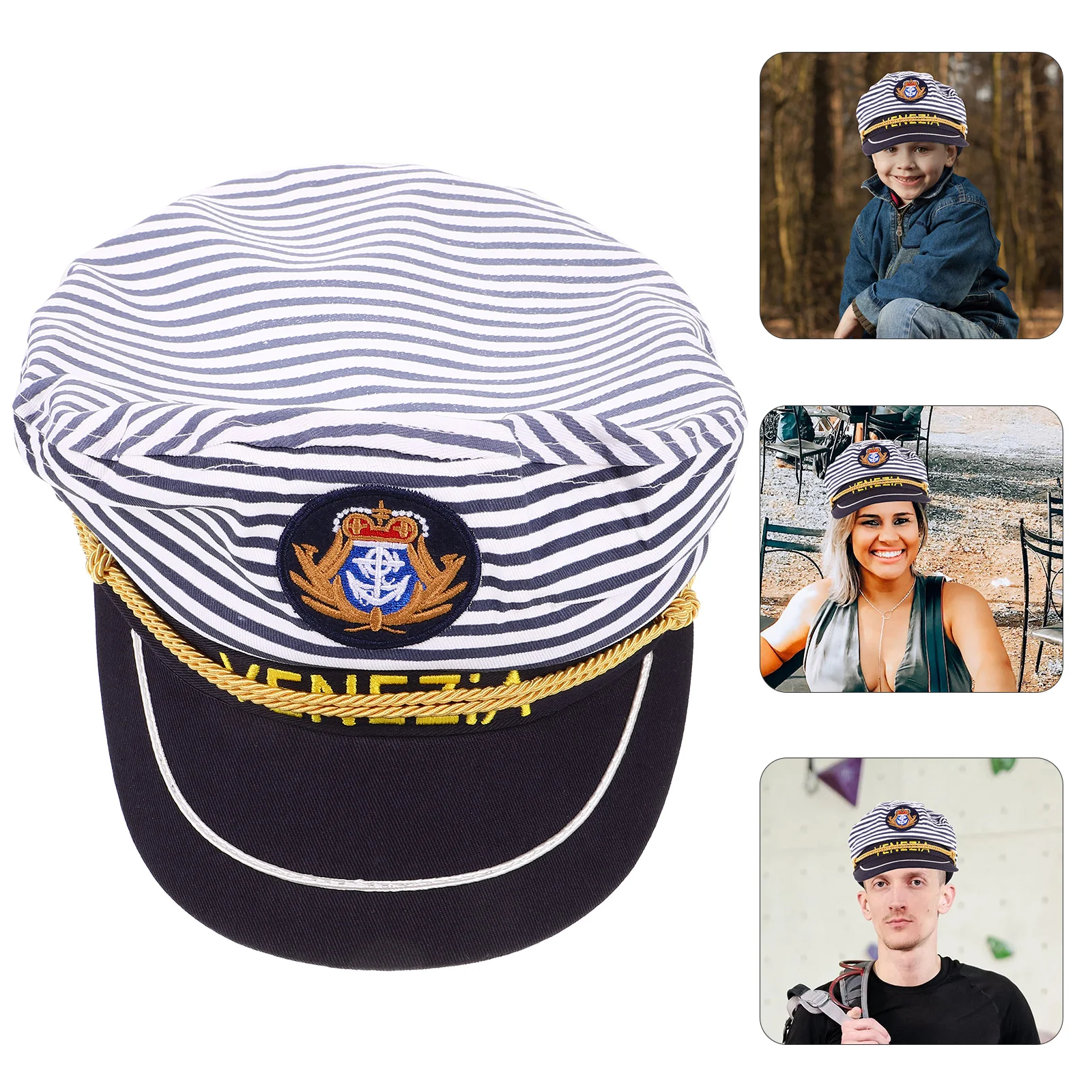 Gorras y sombreros para hombre, fiesta para niños, Mariners, barco para adultos, ropa de piloto a rayas azul marino