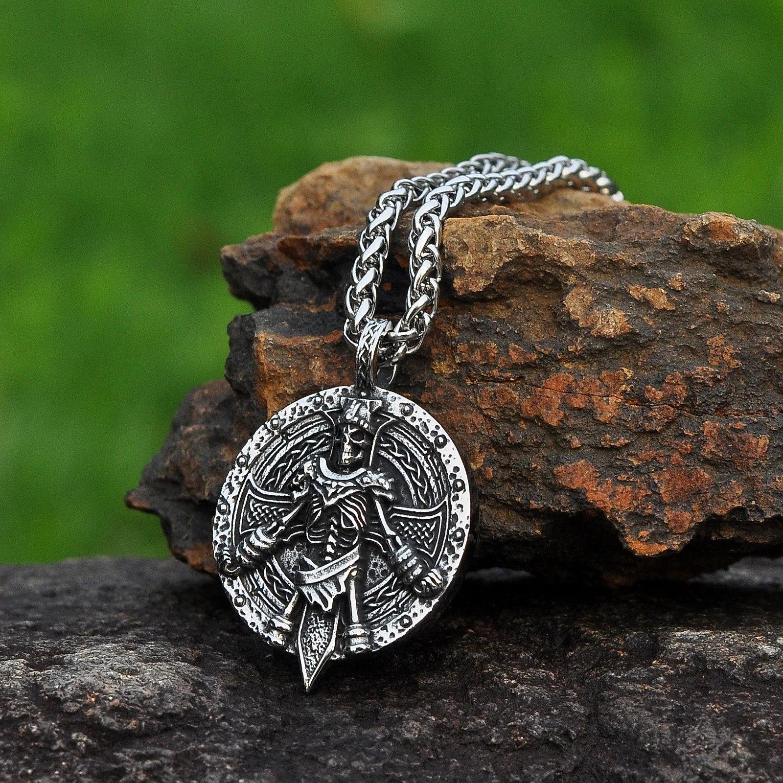 

4mm Wheat Chain Stainless Steel Celtic Warrior Pendant Necklace For Men