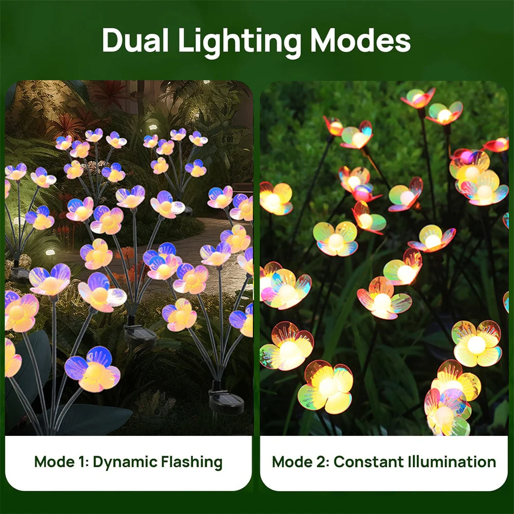 2pcs Solar Firefly Flower LED Lights Outdoor Waterproof 2 Modes Decoration Lamp Landscape Lighting For Garden Lawn Patio Pathway