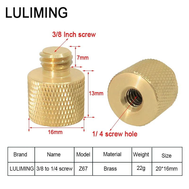 Brass 1/4 to 3/8 inch Conversion Screw Tripod Ballhead Adapter Photography Lamp Holder Conversion Screw SLR Camera Accessories