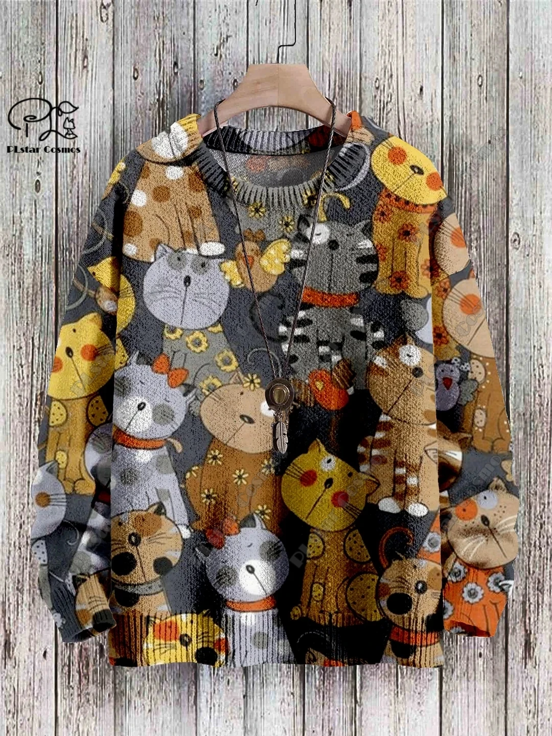 Unisex Animal Series 3D impressão Casual Sweater, gato bonito Art Print, retro, autêntico, inverno, novo, M-6