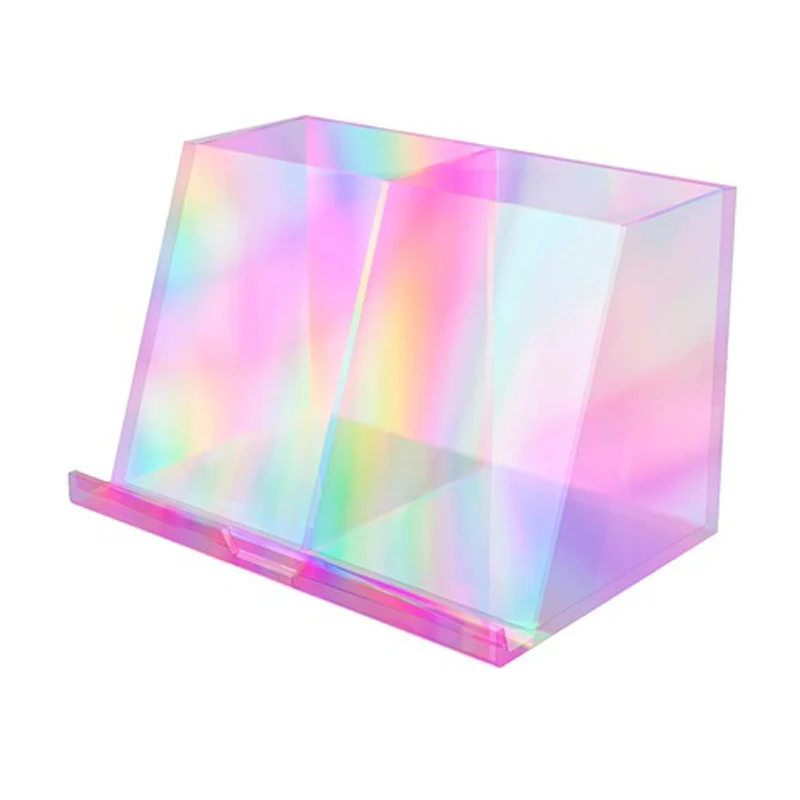 Iridescent Acrylic storage pen case makeup brush colorful rainbow Container desk storage shelf tablet holder multi-functional