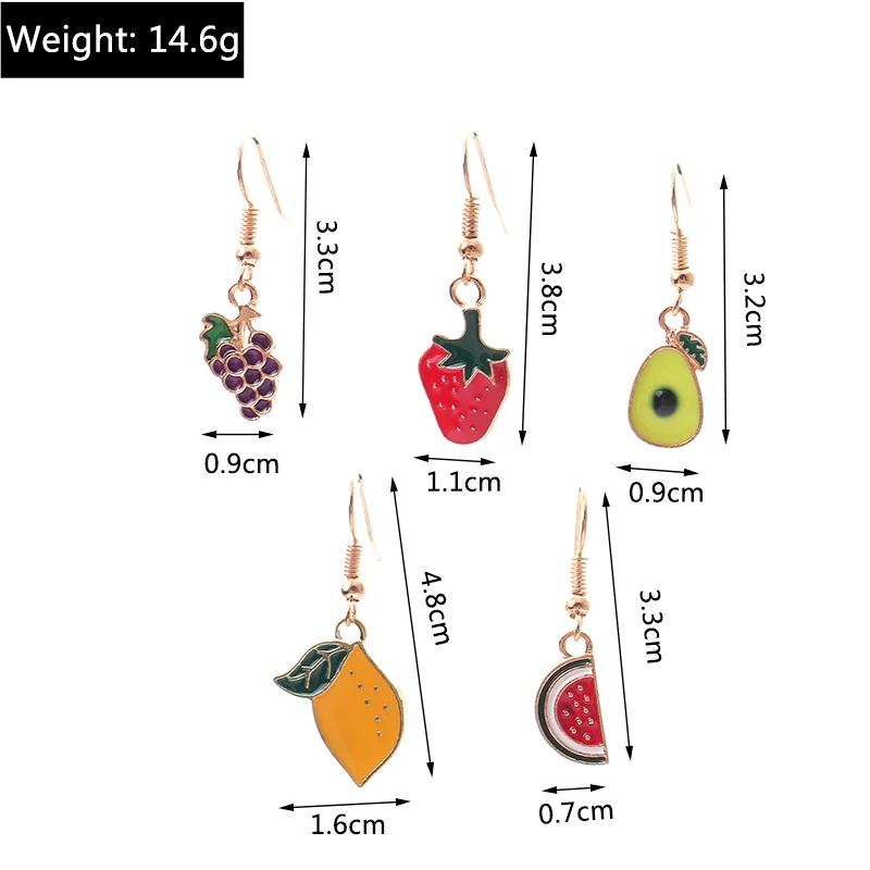 Aihua 10 teile/satz Schöne Emaille Fuirts Ohrringe Set für Frauen Kawaii Wassermelone Avocado Zitrone Traube Ohrringe Partei Schmuck Geschenke – Detail 3