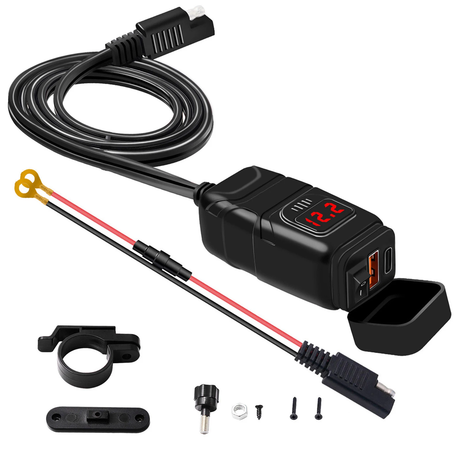 

Vehicle-mounted Motorcycle Quick Charger QC3.0+PD Dual USB Charger With ON OFF Switch & Digital Voltmeter Adapter Moto Accessory