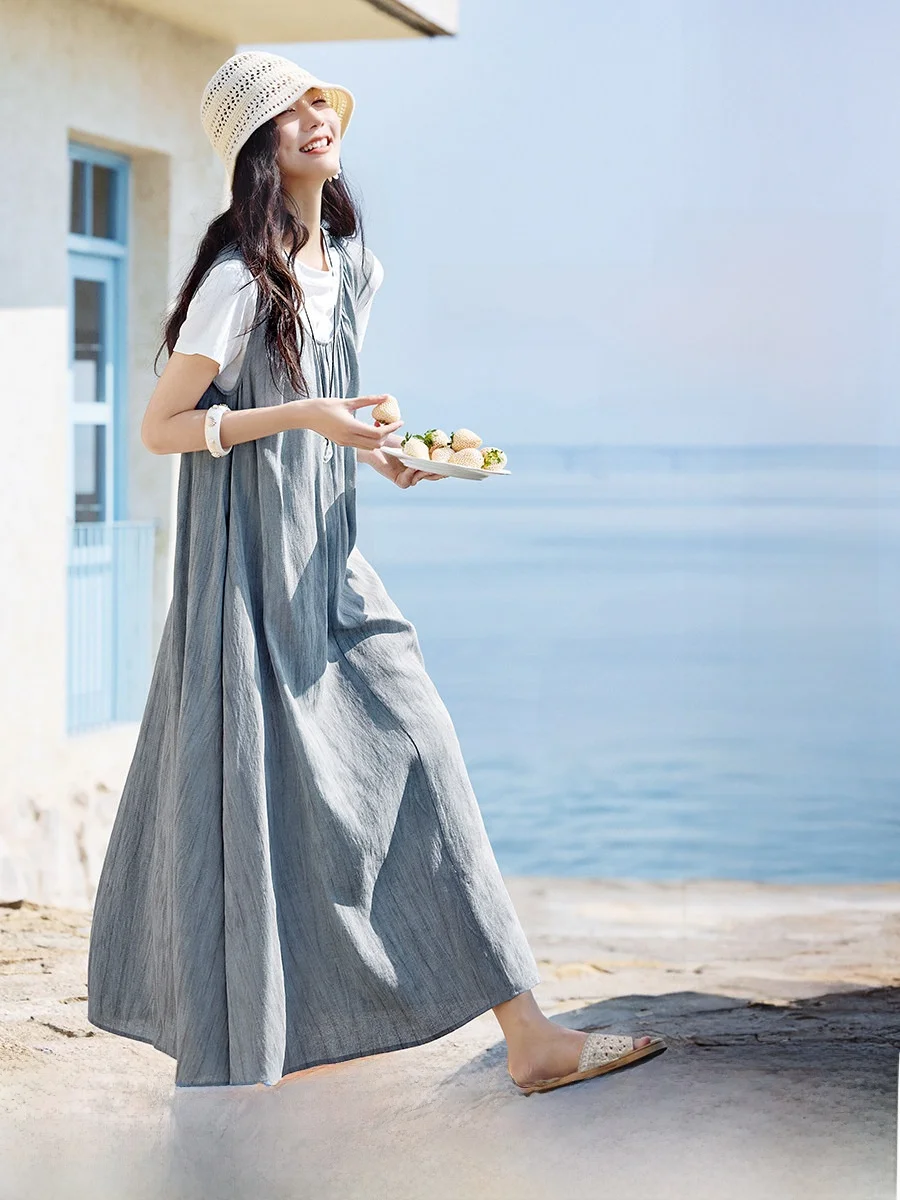 XWI Cotton Linen Casual Women's Dress Two-Piece Set Summer 2026 Short Sleeve T-Shirt Long Skirt Outfit Comfortable Fashion