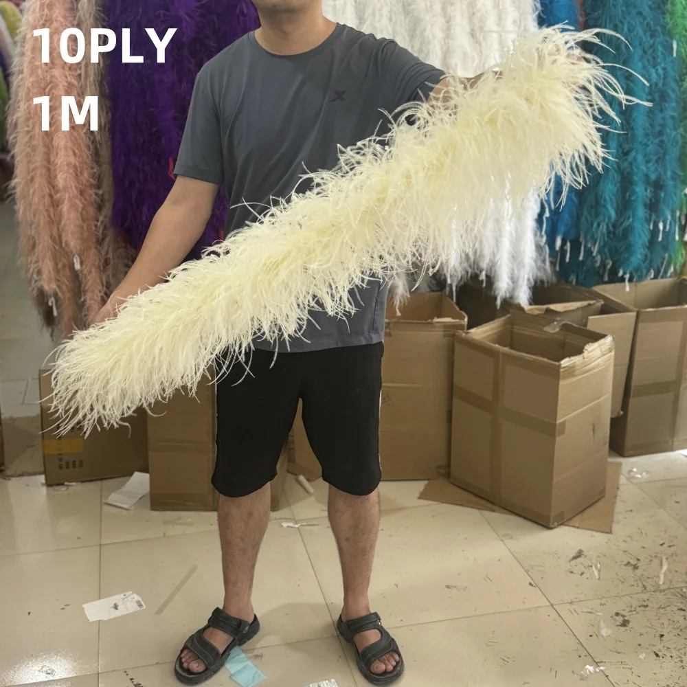 1 Meter Ostrich feather boa 2 4 6 8 10PLY Thick Fluffy Ostrich plumas Decoration Trim Costume Clothing Sewing Accessory