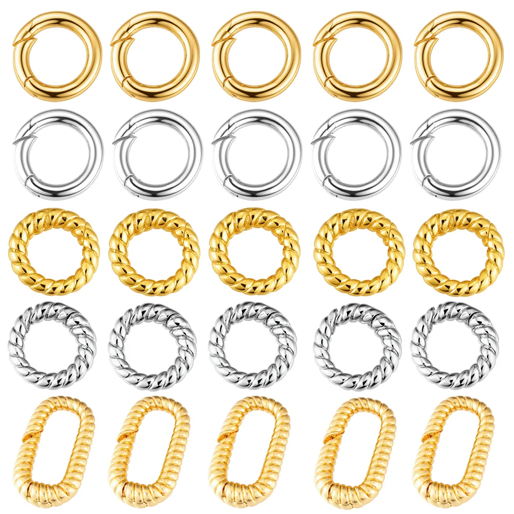 1/3/5pcs 18K Gold Plated Round Spring Clasps Hooks Jump Rings for DIY Bracelet Necklace Connectors Jewelry Making Accessories