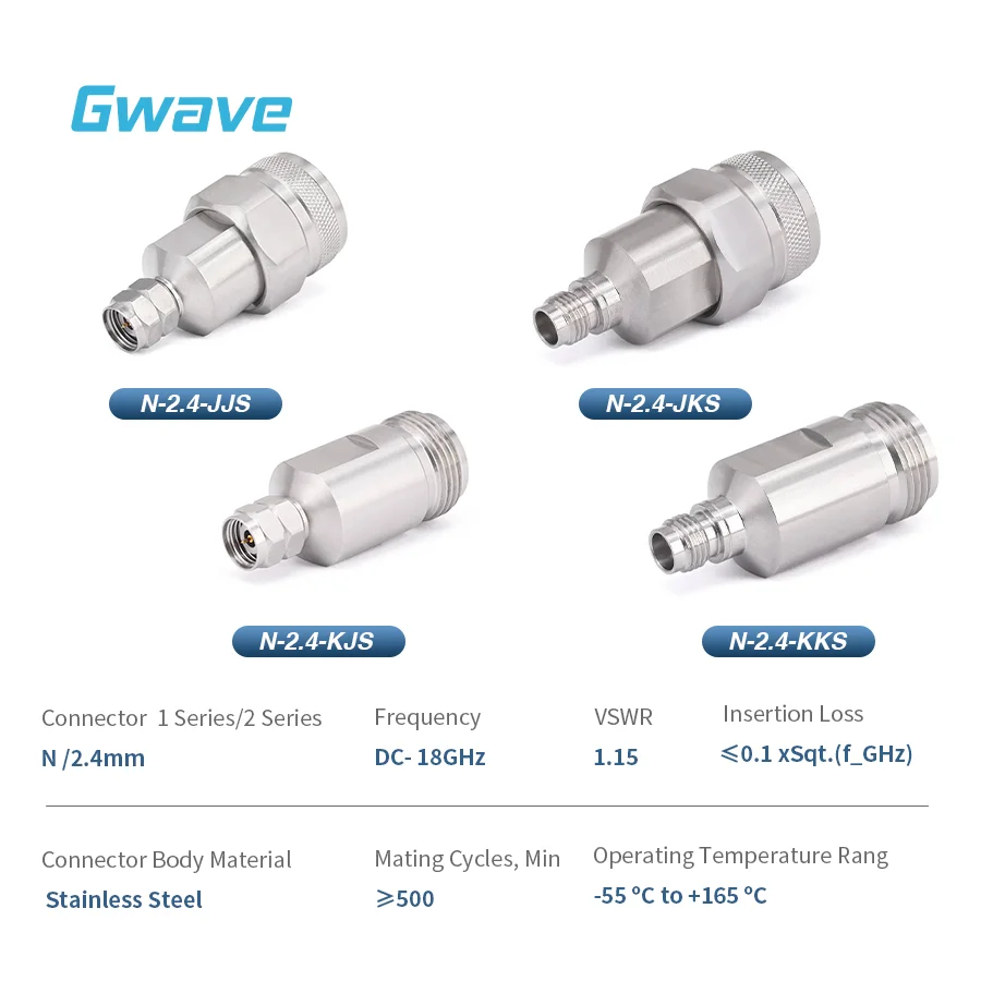 High Frequency Millimeter Wave RF Adapters N to 2.4mm Stainless Steel DC-18GHz