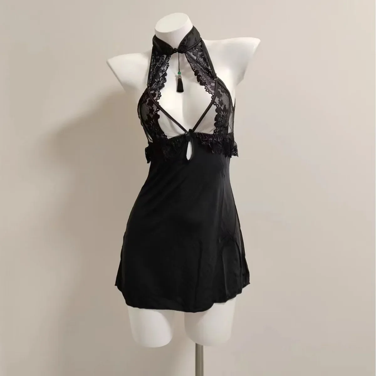 

Vintage Chinese Dress Pendant Halter Neck Sleep Dress Sexy Hollow Out High-end Feel Pure Desire Aesthetic Homewear Suit