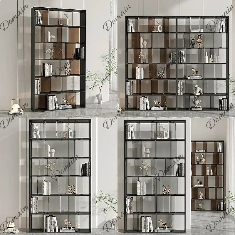 Qa Italian Stainless Steel Bookshelf Acrylic Multi-Layer Display Shelf Modern Creative Floor Storage Rack