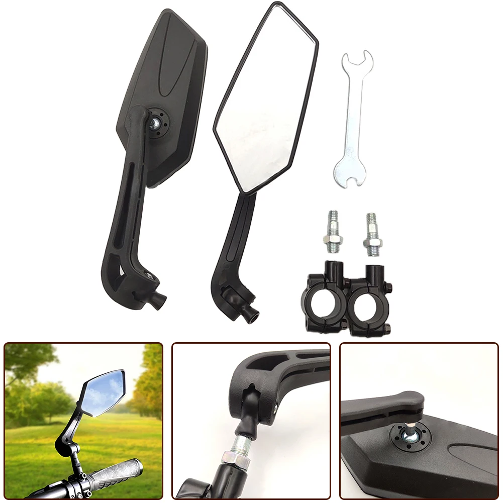 

Пара регулируемых зеркал заднего вида для велосипедных рулей, изготовленных из пластика и стекла для обеспечения широкого обзора сзади.