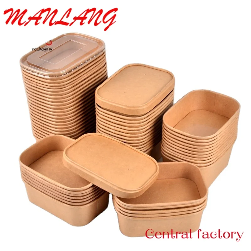 Custom  SenAng Eco-friendly Recyclable Rectangle Kraft Paper Food Packing Bowl