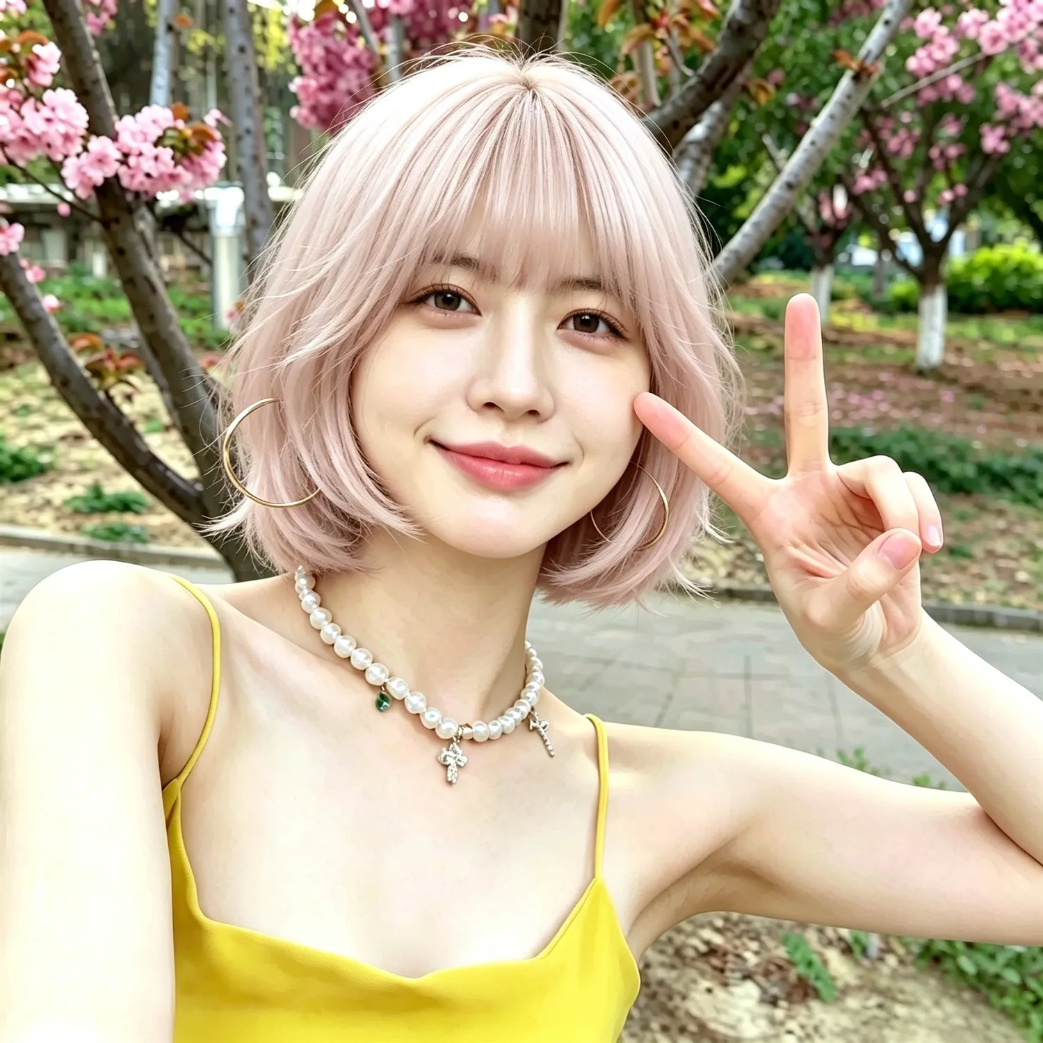 Straight Bob Wig 14 Inch Beige White With Air Bangs Heat Resistant Synthetic Wig For Women