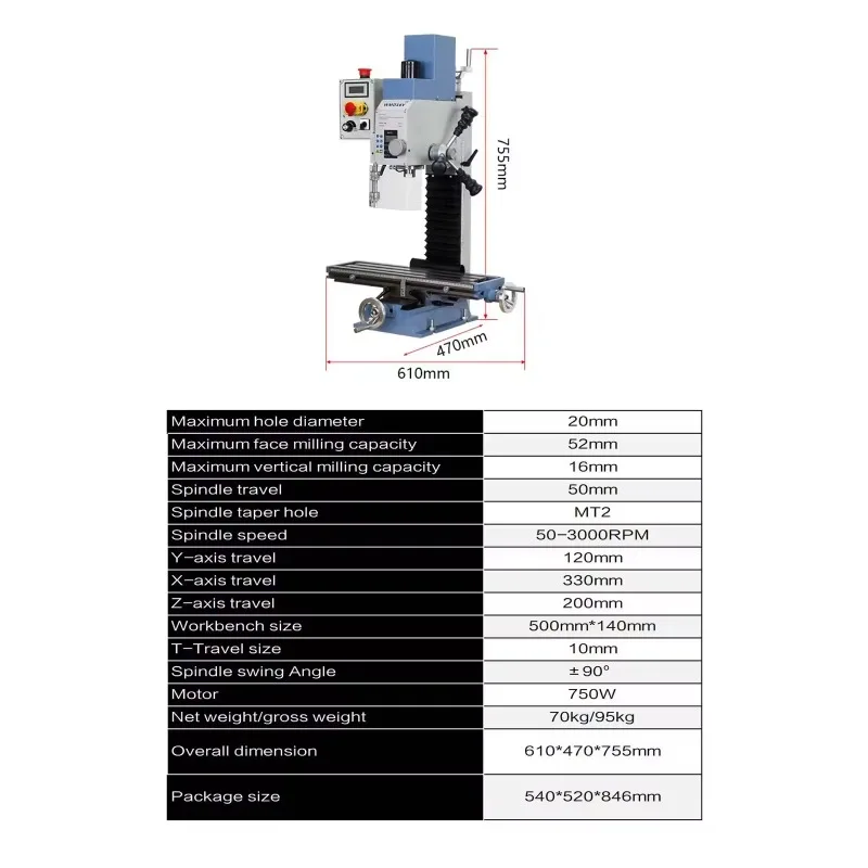 

High Precision Metal Manual Drill Press Drilling Tapping Milling Drilling Multi-function Variable Speed Manual Mills WMD25V