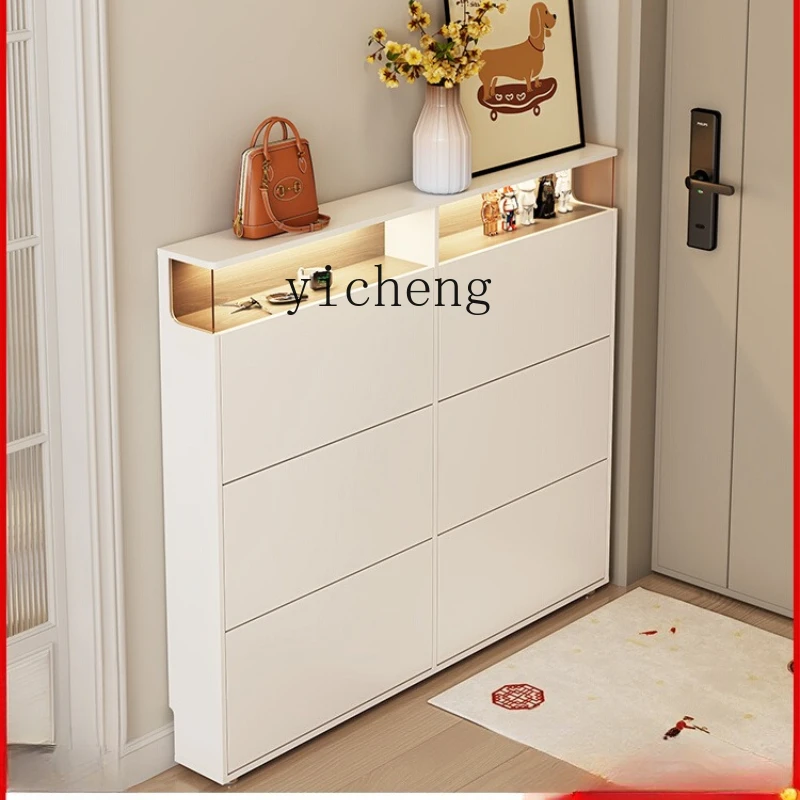

ZK cream wind small and narrow household entrance door tipping bucket ultra-narrow shoe cabinet entrance cabinet integrated
