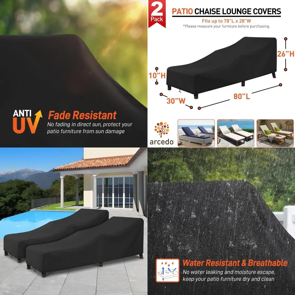 

Waterproof Patio Chaise Cover Set, 2-Pack for Outdoor Stackable Pool Lounge Chairs, 80x30x26, Black