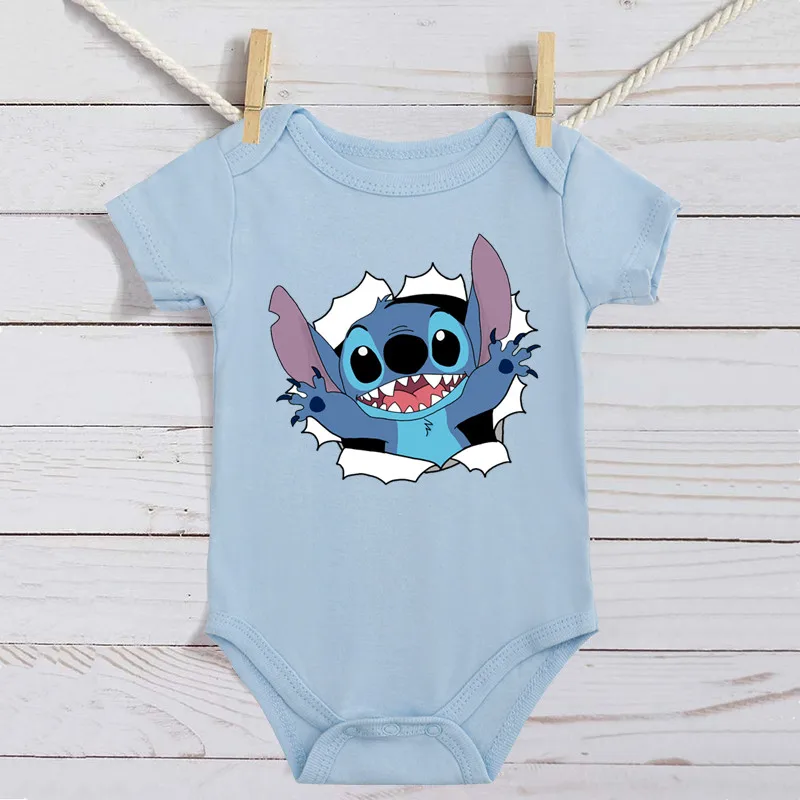 Cotton Newborn Baby Boy Girl Romper Cute Disney Lilo & Stitch Short Sleeve Jumpsuit Infant Clothes Sibling Outfits Dropship