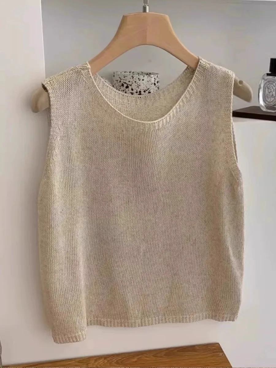 เสื้อกั๊กไหมพรมถักสไตล์วินเทจสำหรับผู้หญิง ดีไซน์เกาหลีใหม่ ปี 2025 ทรงหลวม ใส่ได้ทุกวัน ดีไซน์สวย ดูดี สีพื้น