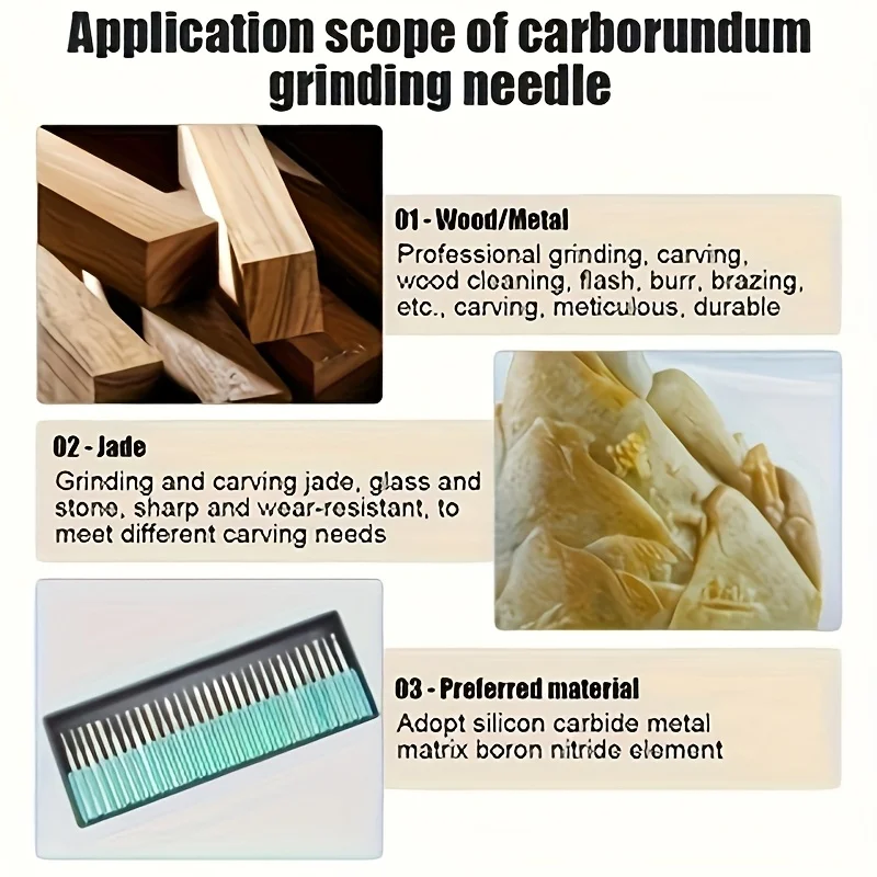 Juego de rebabas de molienda de diamante, 30 unidades, punta de aguja, grabado, tallado, pulido, brocas de 2,35/3mm para Kit de herramientas rotativas de piedra de Jade de vidrio
