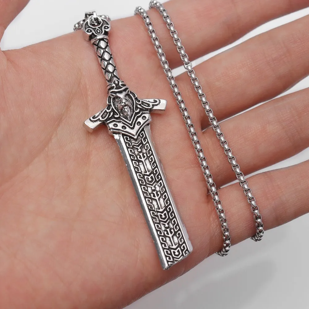 Vintage Viking Rune Nordic Giant Sword Pendant Charm Men\'s Necklace Fashion Christmas Valentine\'s Day Gift Protector Jewelry