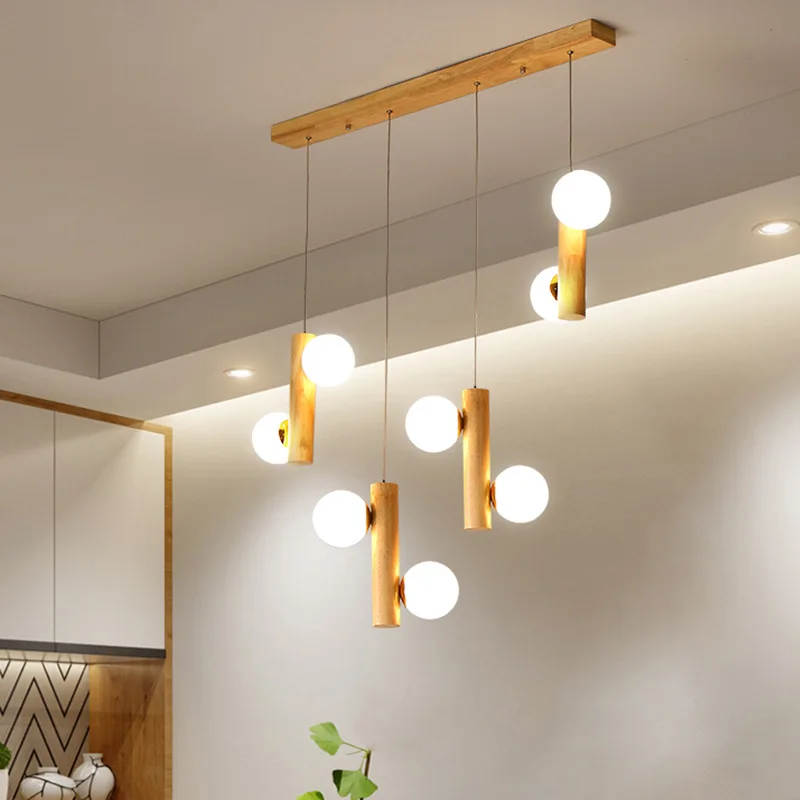 

Nordic Dining Hanging Light Kitchen Bar Table Wooden Chandelier Log Antiseptic Crative Lamps Parlour Bedroom Decor Pendant Lamps